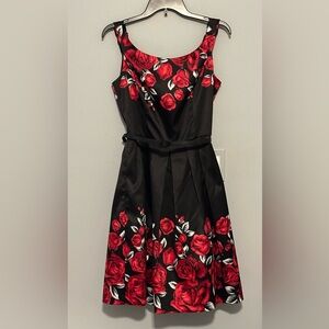 White House Black Market Black Dress with Red Roses
